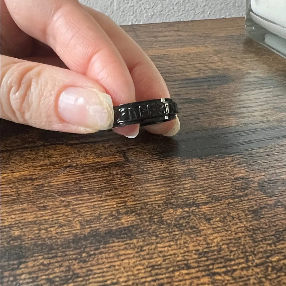 Fidget Ring Spin Black Viking Runes Unisex Gift